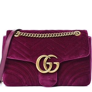 Velvet Matelasse Medium GG Marmont Shoulder Bag Fushia/rubin